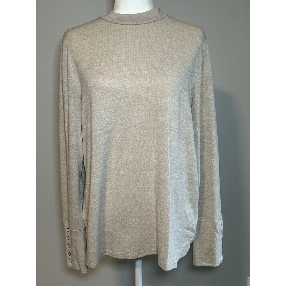 Rafaella Women's Long Sleeve Wheat Heather Mock Neck Ladies Pullover Top LG